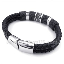 Bracciale Da Uomo In Titanio E Pelle Nera