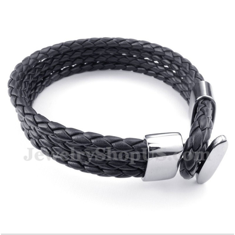 Bracciale Da Uomo In Titanio E Pelle Nera Bracciale Da Uomo In Titanio E Pelle Nera