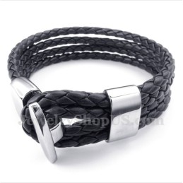 Bracciale Da Uomo In Titanio E Pelle Nera