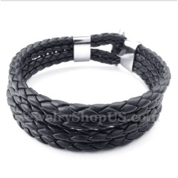 Bracciale Da Uomo In Titanio E Pelle Nera