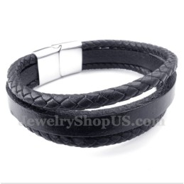 Bracciale Da Uomo In Titanio E Pelle Nera