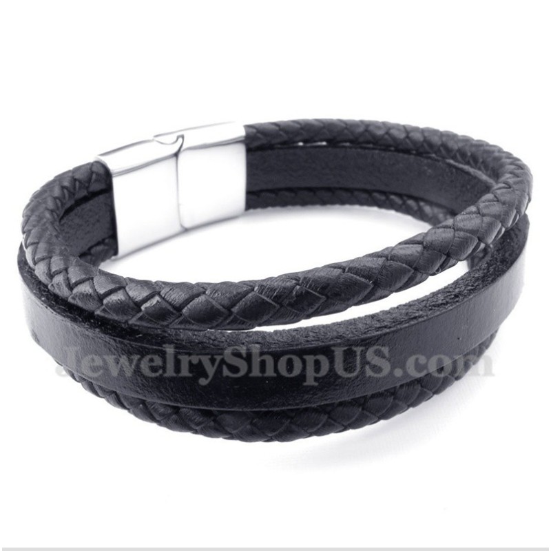 Bracciale Da Uomo In Titanio E Pelle Nera Bracciale Da Uomo In Titanio E Pelle Nera