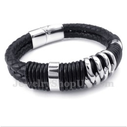 Bracciale Da Uomo In Titanio E Pelle Nera