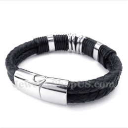 Bracciale Da Uomo In Titanio E Pelle Nera