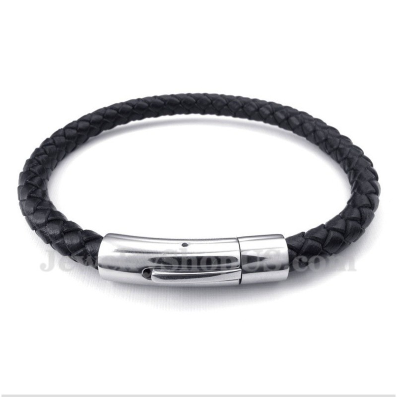 Bracciale Da Uomo In Titanio E Pelle Nera Bracciale Da Uomo In Titanio E Pelle Nera