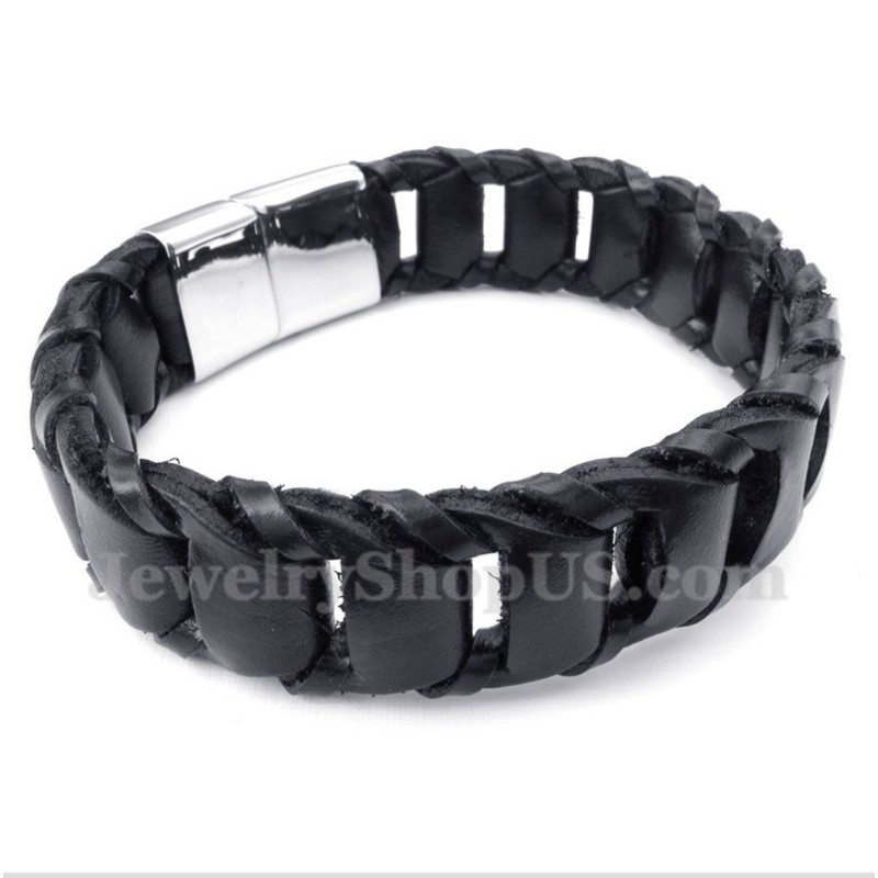 Bracciale Da Uomo In Titanio E Pelle Nera Bracciale Da Uomo In Titanio E Pelle Nera