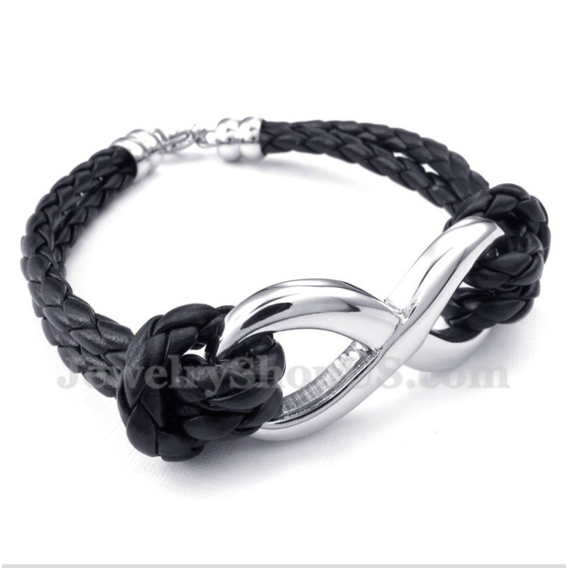 Bracciale In Pelle Con Simbolo Dell'Infinito In Titanio Da Uomo Bracciale In Pelle Con Simbolo Dell'Infinito In Titanio Da Uomo