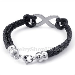 Bracciale In Pelle Con Simbolo Dell'Infinito In Titanio Da Uomo