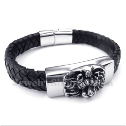 Bracciale In Pelle Con Testa Di Leone In Titanio Da Uomo
