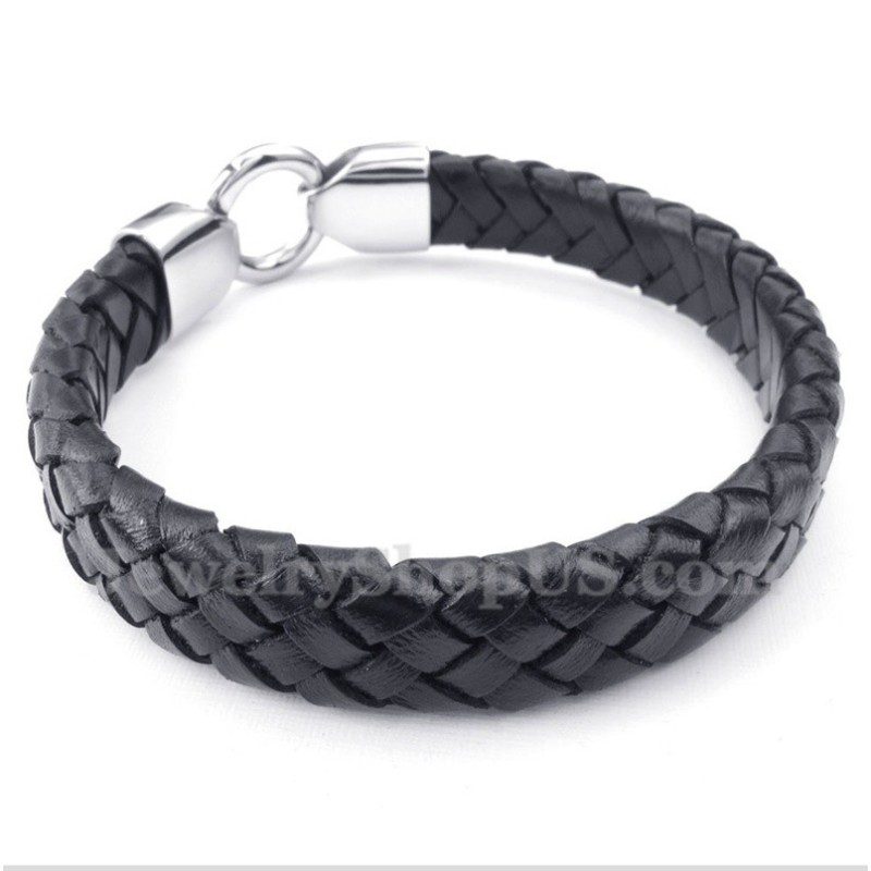 Bracciale Da Uomo In Titanio E Pelle Nera Bracciale Da Uomo In Titanio E Pelle Nera