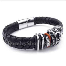 Bracciale Da Uomo In Pelle Con Teschio In Titanio