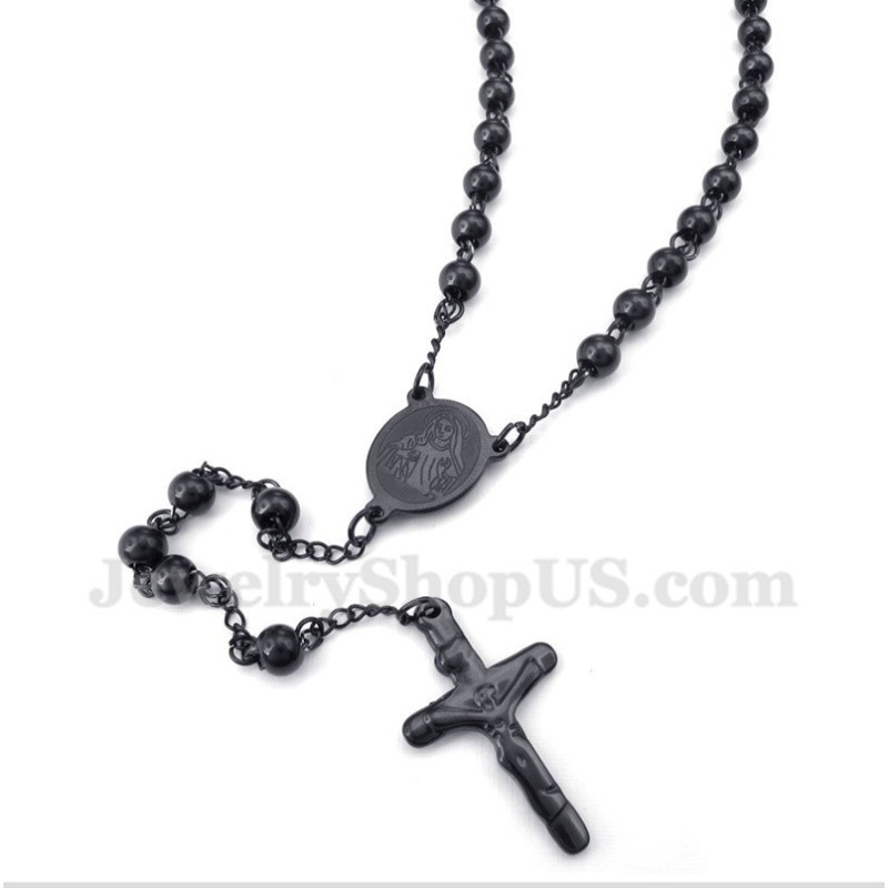 Collana Da Uomo In Titanio Nero Raffigurante Gesù Collana Da Uomo In Titanio Nero Raffigurante Gesù