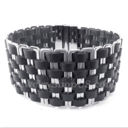 Bracciale In Titanio E Pelle Da Uomo