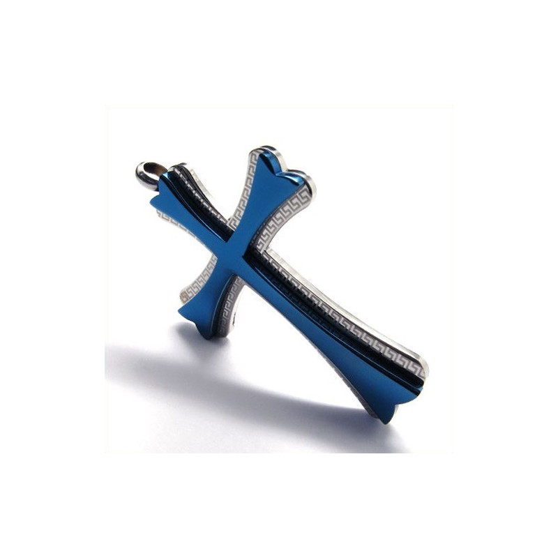 Nuovo Ciondolo A Forma Di Croce In Titanio (Blu)