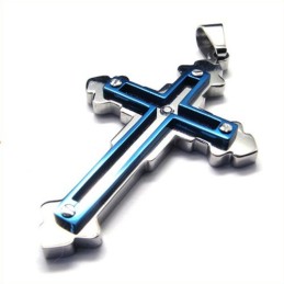 Ciondolo A Forma Di Croce In Titanio (Blu)