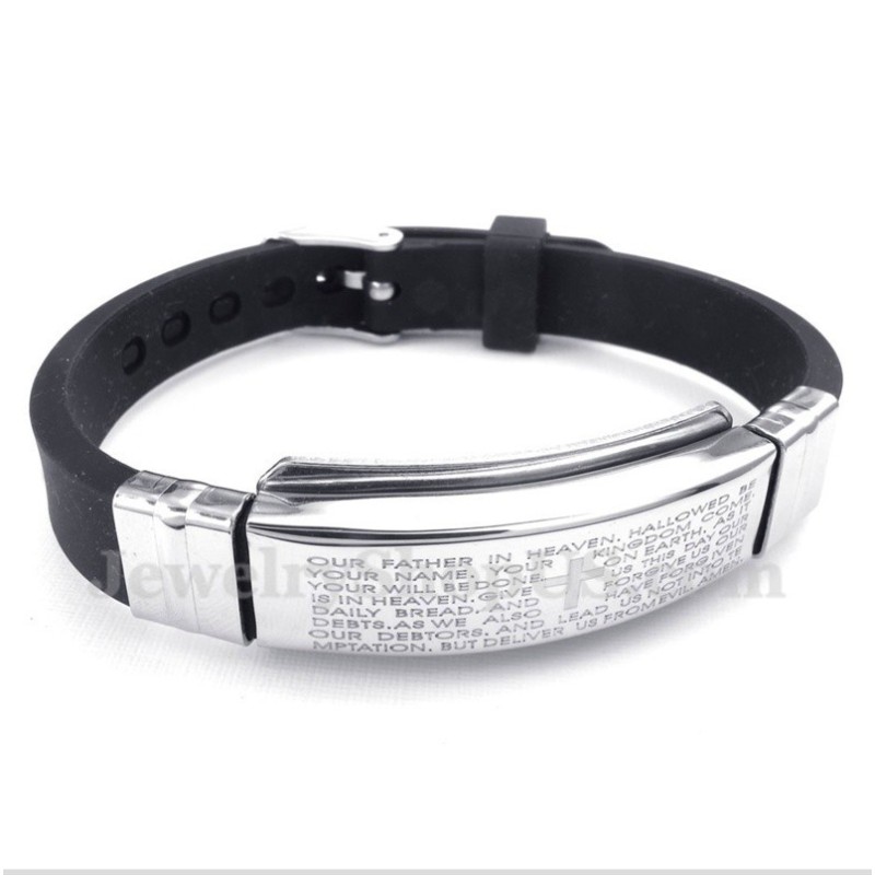 Bracciale Da Uomo In Titanio E Gomma Con Versetto Della Bibbia Bracciale Da Uomo In Titanio E Gomma Con Versetto Della Bibbia