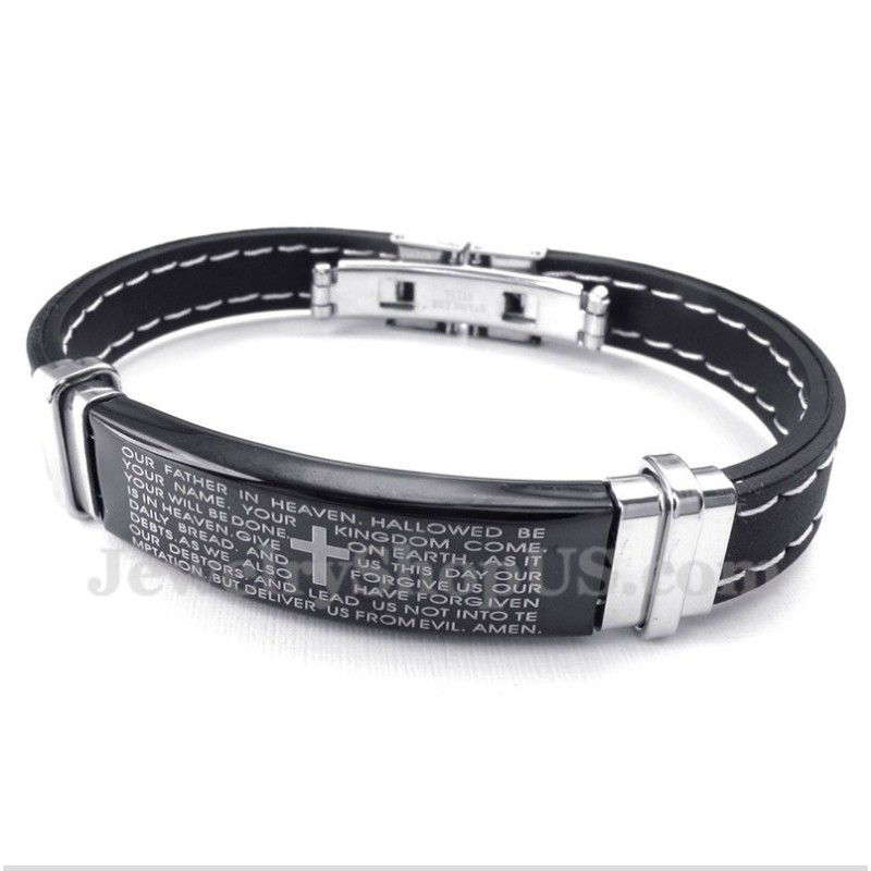 Bracciale In Gomma Con Versetto Della Bibbia In Titanio Da Uomo Bracciale In Gomma Con Versetto Della Bibbia In Titanio Da Uomo
