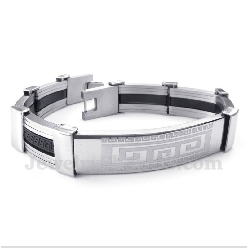 Bracciale Da Uomo In Titanio E Gomma Con Motivo A Meandro Greco Bracciale Da Uomo In Titanio E Gomma Con Motivo A Meandro Greco