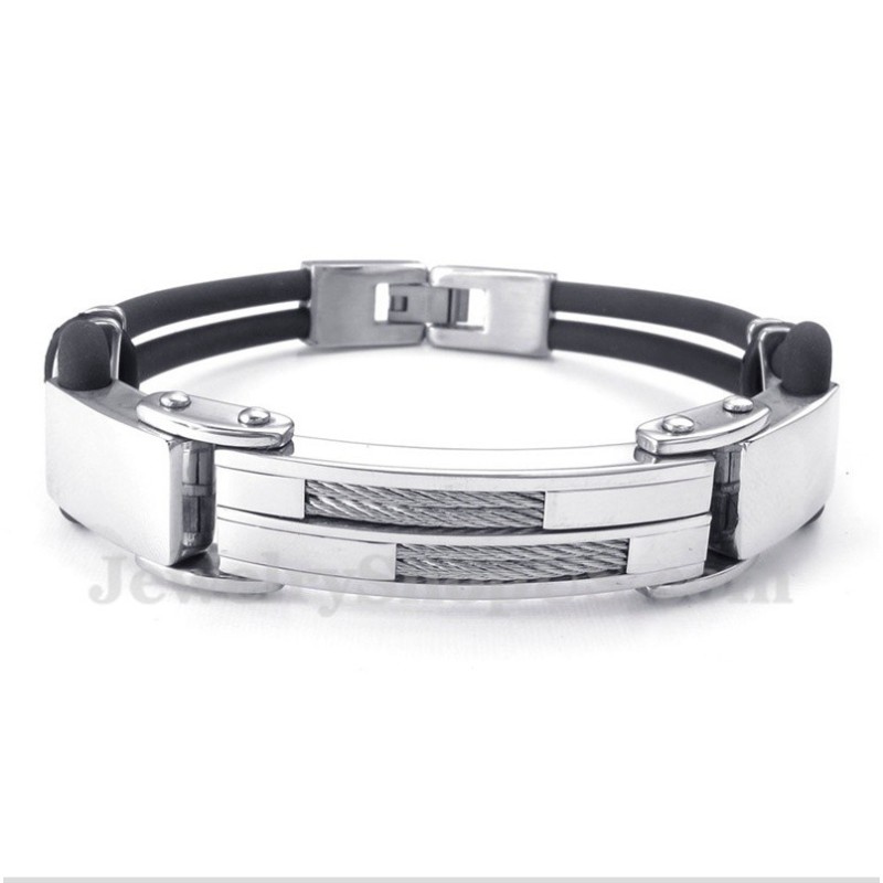 Bracciale In Pelle Con Cavo In Titanio Da Uomo Bracciale In Pelle Con Cavo In Titanio Da Uomo
