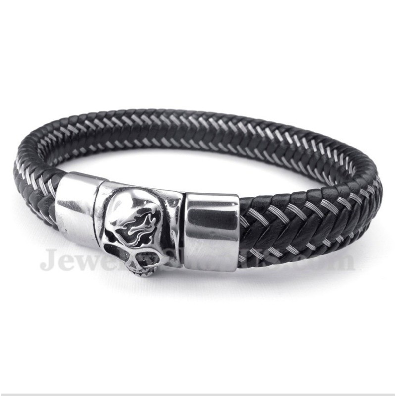 Bracciale Da Uomo In Titanio Con Cavo In Pelle Nera