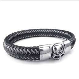 Bracciale Da Uomo In Titanio Con Cavo In Pelle Nera