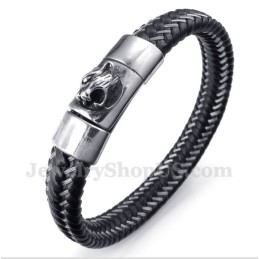 Bracciale Da Uomo In Titanio Con Cavo In Pelle Nera