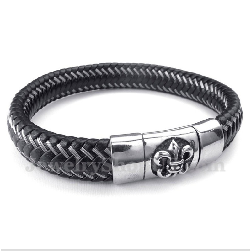 Bracciale Magnetico In Titanio E Pelle Nera Da Uomo Bracciale Magnetico In Titanio E Pelle Nera Da Uomo