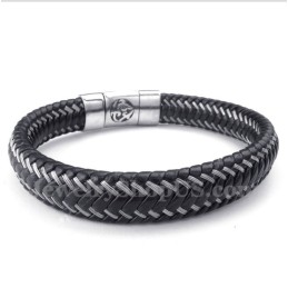 Bracciale Magnetico In Titanio E Pelle Nera Da Uomo
