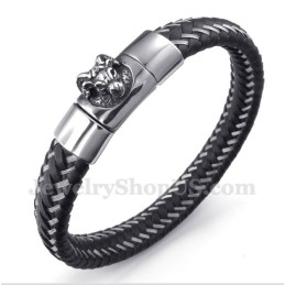 Bracciale Magnetico In Titanio E Pelle Nera Da Uomo