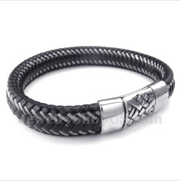 Bracciale Da Uomo In Titanio Con Cavo In Pelle Nera