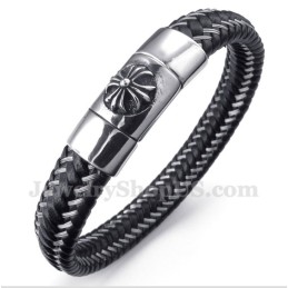 Bracciale Da Uomo In Titanio Con Cavo In Pelle Nera