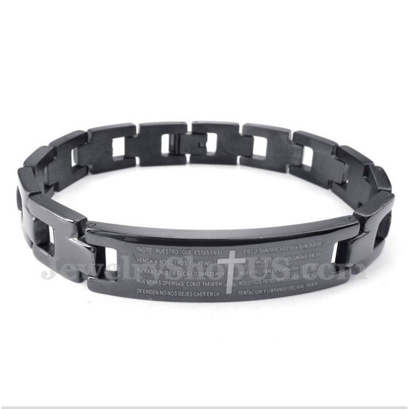 Bracciale Da Uomo In Titanio Con Croce E Versetto Della Bibbia Bracciale Da Uomo In Titanio Con Croce E Versetto Della Bibbia
