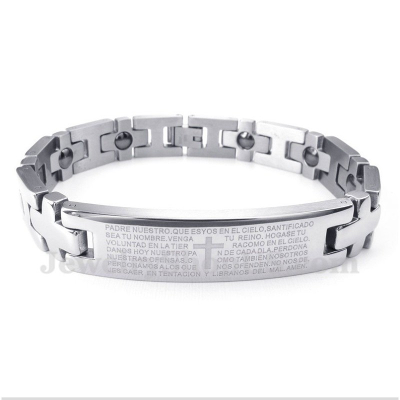 Bracciale Magnetico In Titanio Con Croce E Versetto Della Bibbia Da Uomo Bracciale Magnetico In Titanio Con Croce E Versetto Della Bibbia Da Uomo