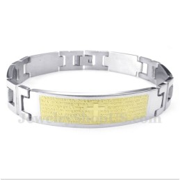 Bracciale Da Uomo In Titanio Con Croce E Versetto Della Bibbia In Oro
