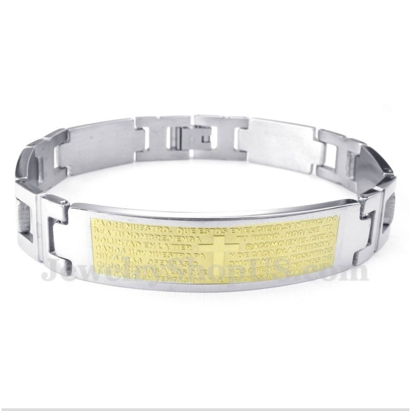 Bracciale Da Uomo In Titanio Con Croce E Versetto Della Bibbia In Oro Bracciale Da Uomo In Titanio Con Croce E Versetto Della Bibbia In Oro