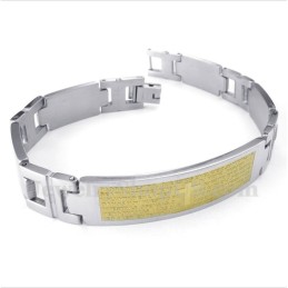 Bracciale Da Uomo In Titanio Con Croce E Versetto Della Bibbia In Oro