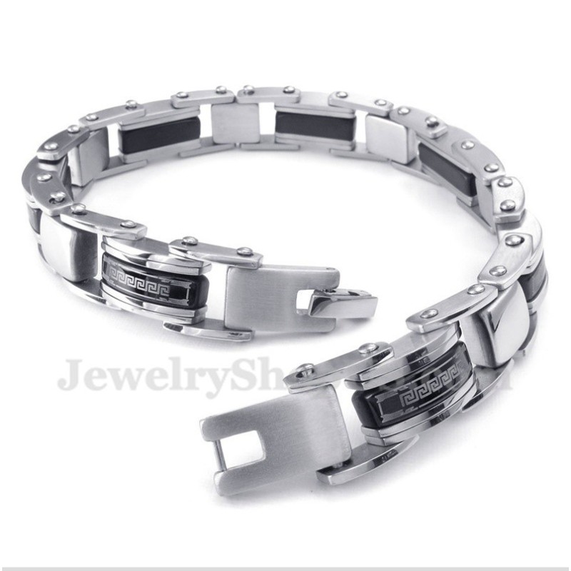 Bracciale Da Uomo In Titanio Nero Con Motivo A Meandro Greco Bracciale Da Uomo In Titanio Nero Con Motivo A Meandro Greco