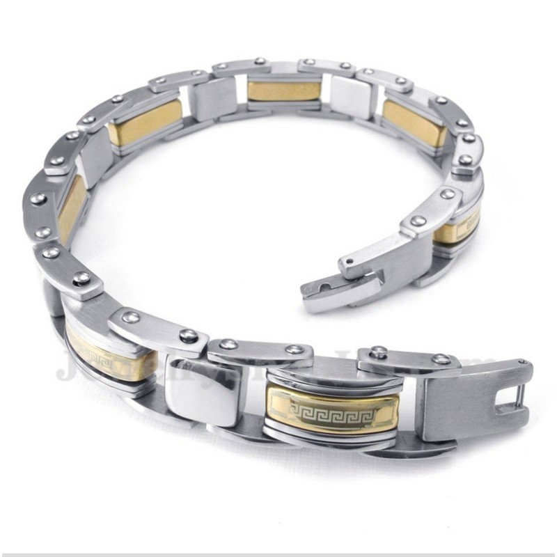 Bracciale Da Uomo In Titanio E Oro Con Motivo A Meandro Greco Bracciale Da Uomo In Titanio E Oro Con Motivo A Meandro Greco