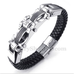 Bracciale Da Uomo In Pelle Con Diamanti E Cavo In Titanio