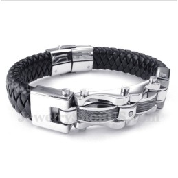 Bracciale Da Uomo In Pelle Con Diamanti E Cavo In Titanio