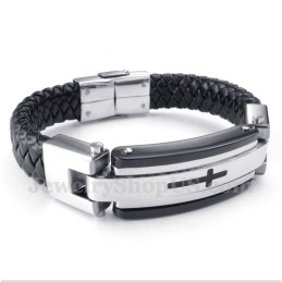 Bracciale In Pelle Con Croce In Titanio Da Uomo