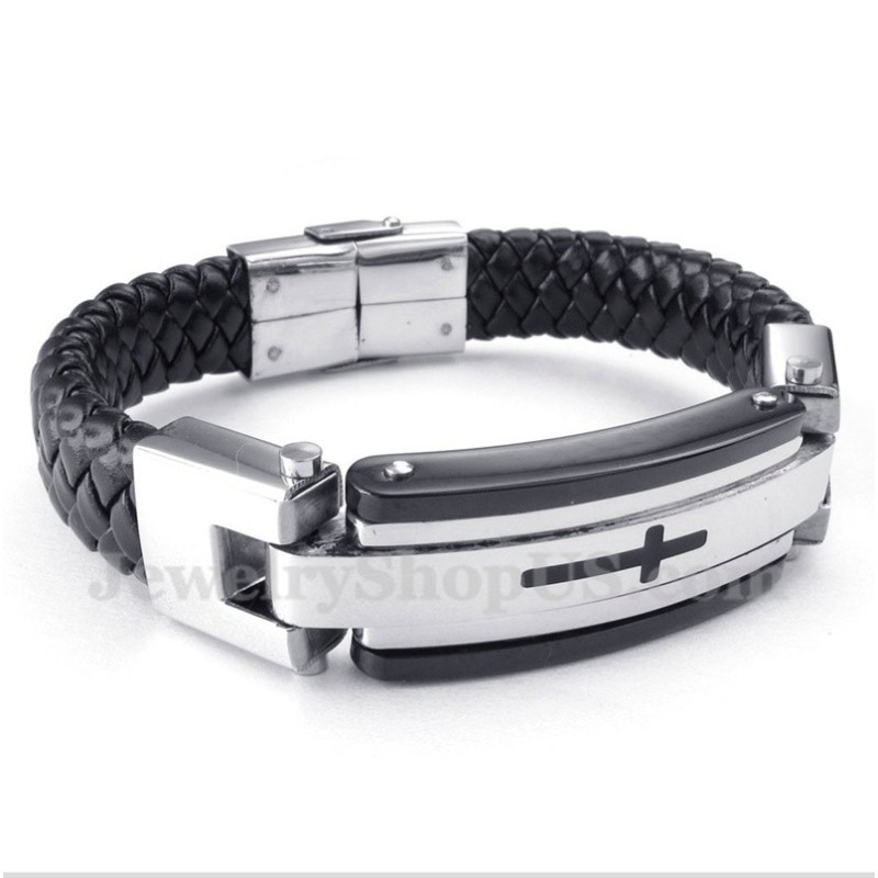 Bracciale In Pelle Con Croce In Titanio Da Uomo Bracciale In Pelle Con Croce In Titanio Da Uomo