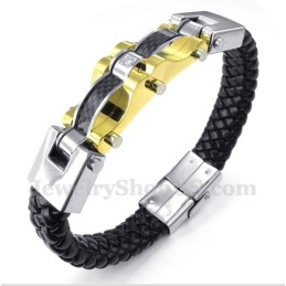 Bracciale In Pelle Con Fibra Di Carbonio E Titanio Da Uomo