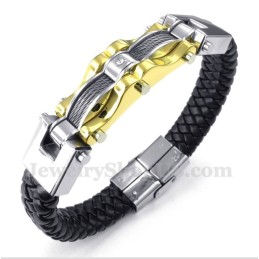 Bracciale Da Uomo In Pelle Con Cavo In Titanio E Oro