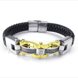 Bracciale Da Uomo In Pelle Con Cavo In Titanio E Oro
