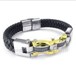 Bracciale Da Uomo In Pelle Con Cavo In Titanio E Oro
