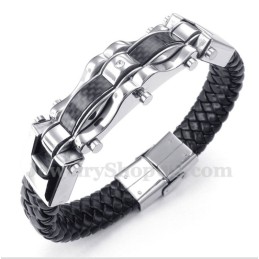 Bracciale In Pelle Con Fibra Di Carbonio E Titanio Da Uomo