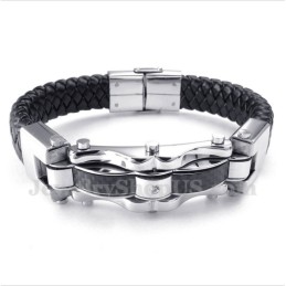 Bracciale In Pelle Con Fibra Di Carbonio E Titanio Da Uomo