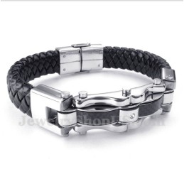 Bracciale In Pelle Con Fibra Di Carbonio E Titanio Da Uomo