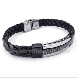 Bracciale In Pelle Con Motivo Greco A Meandro In Titanio Da Uomo